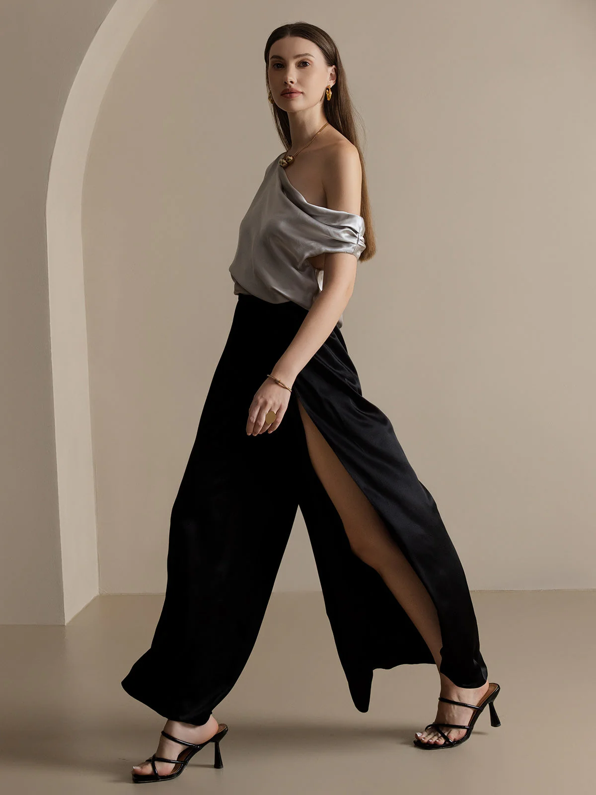 19Momme Pantalones de Seda a Fisura Alta - Image 22