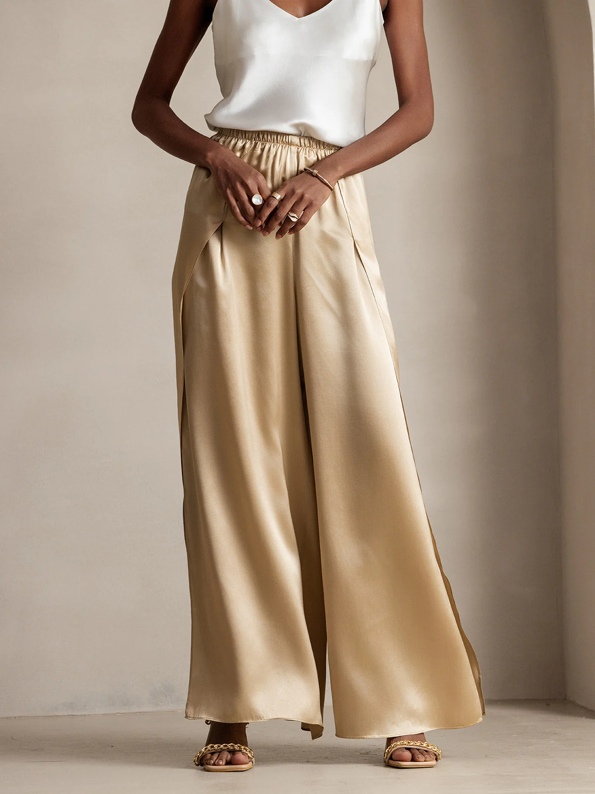 19Momme Pantalones de Seda a Fisura Alta - Image 3