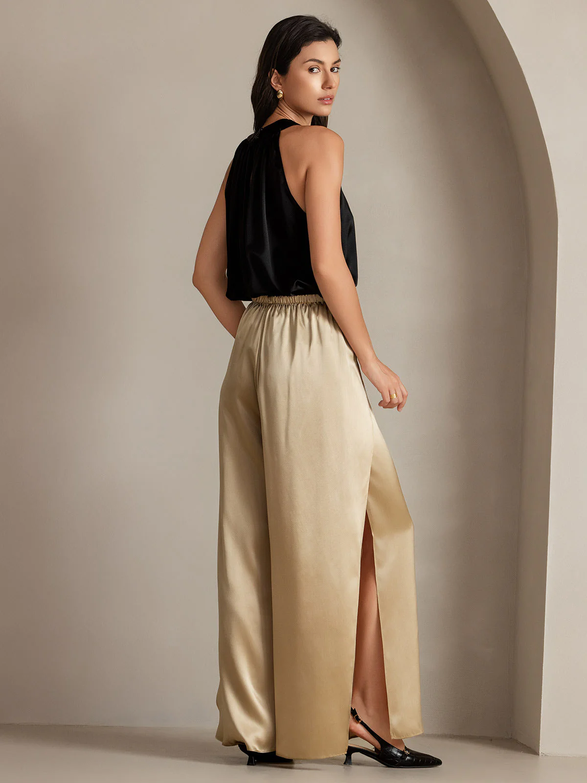 19Momme Pantalones de Seda a Fisura Alta - Image 9