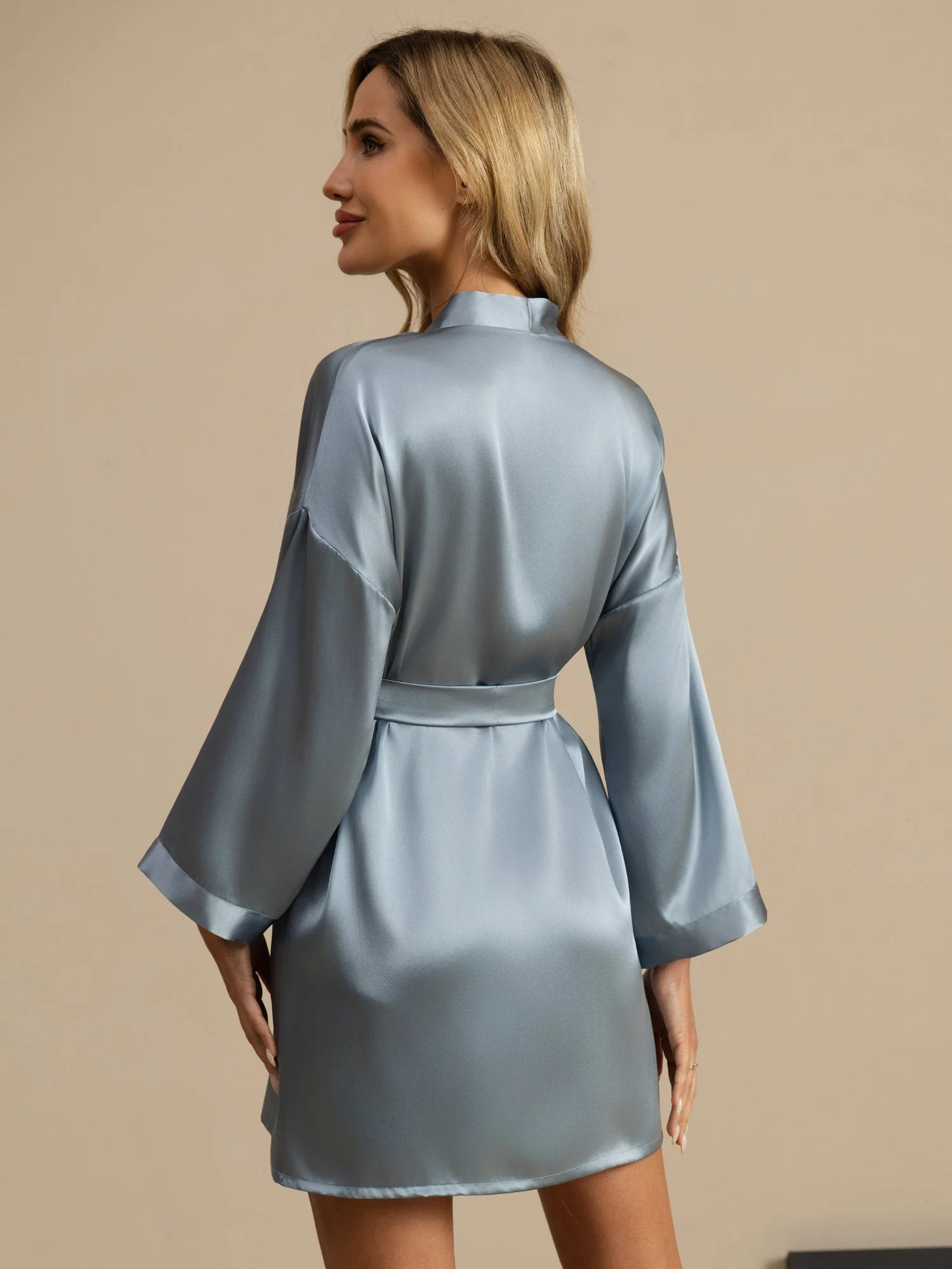 Bata Kimono Corta De Seda Pura Para Mujer Con Diseño Cruzado - Image 49