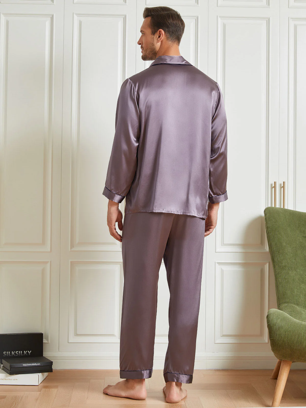 Pijama De Hombre De Pura Seda Con Mangas Largas Cuello Solapa Y Cierre De Botones - Image 16