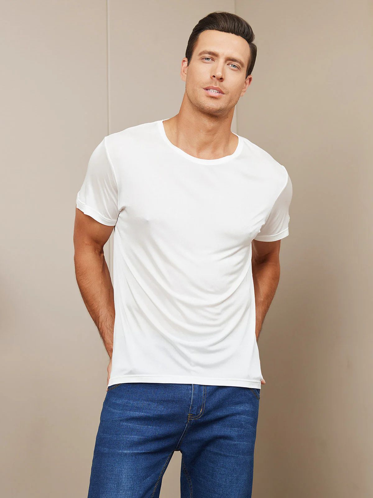 Camiseta De Pura Seda Con Cuello Redondo Para Hombre - Image 10