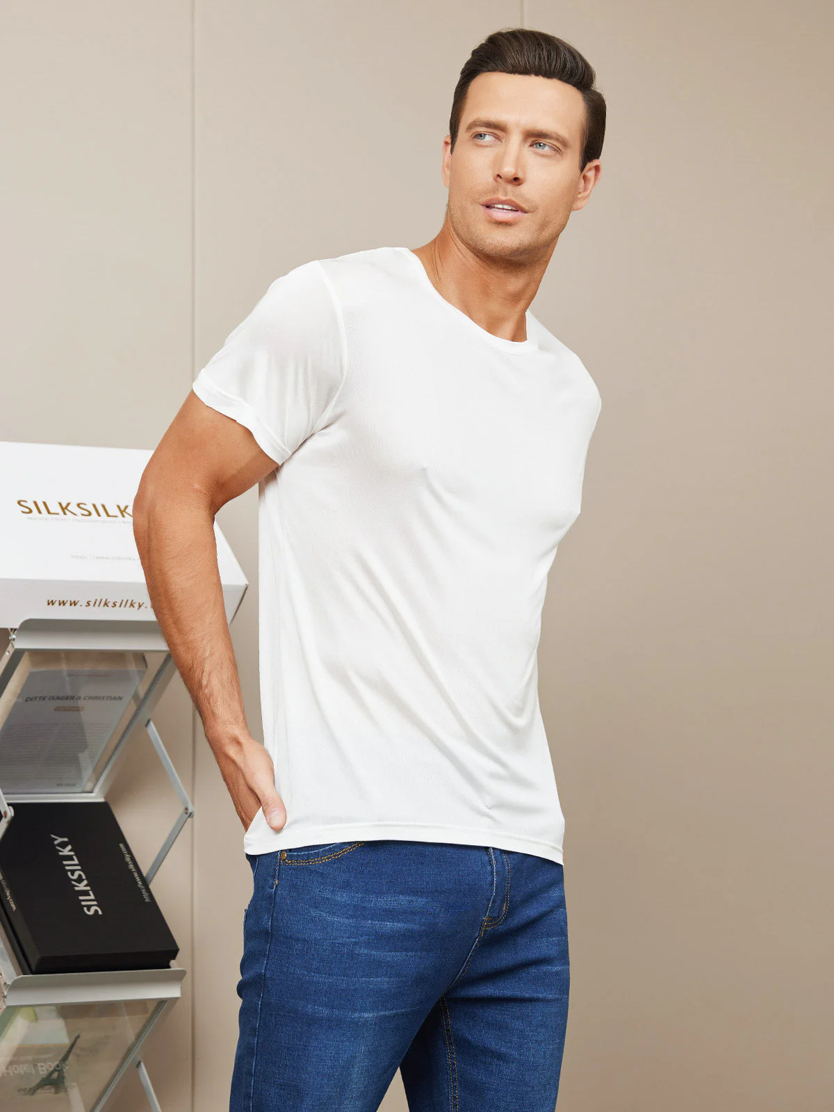 Camiseta De Pura Seda Con Cuello Redondo Para Hombre - Image 11