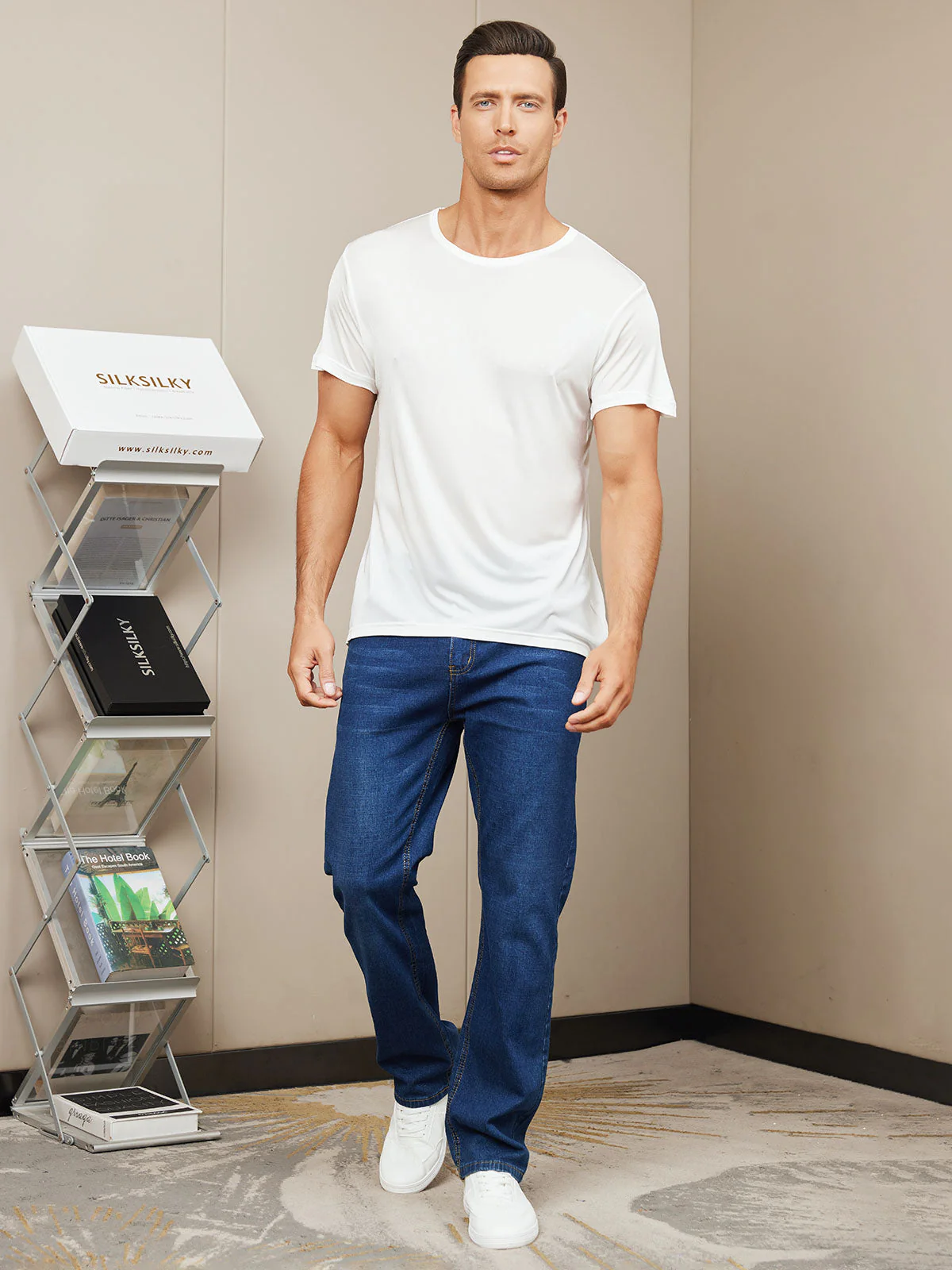Camiseta De Pura Seda Con Cuello Redondo Para Hombre - Image 12