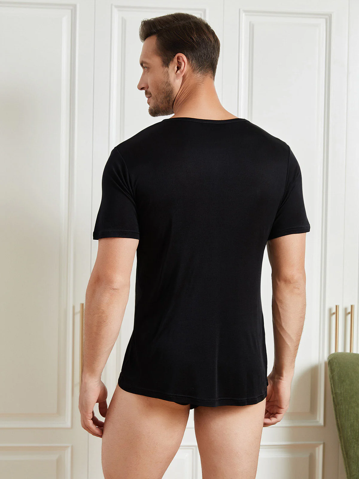Camiseta De Pura Seda Con Cuello Redondo Para Hombre - Image 14