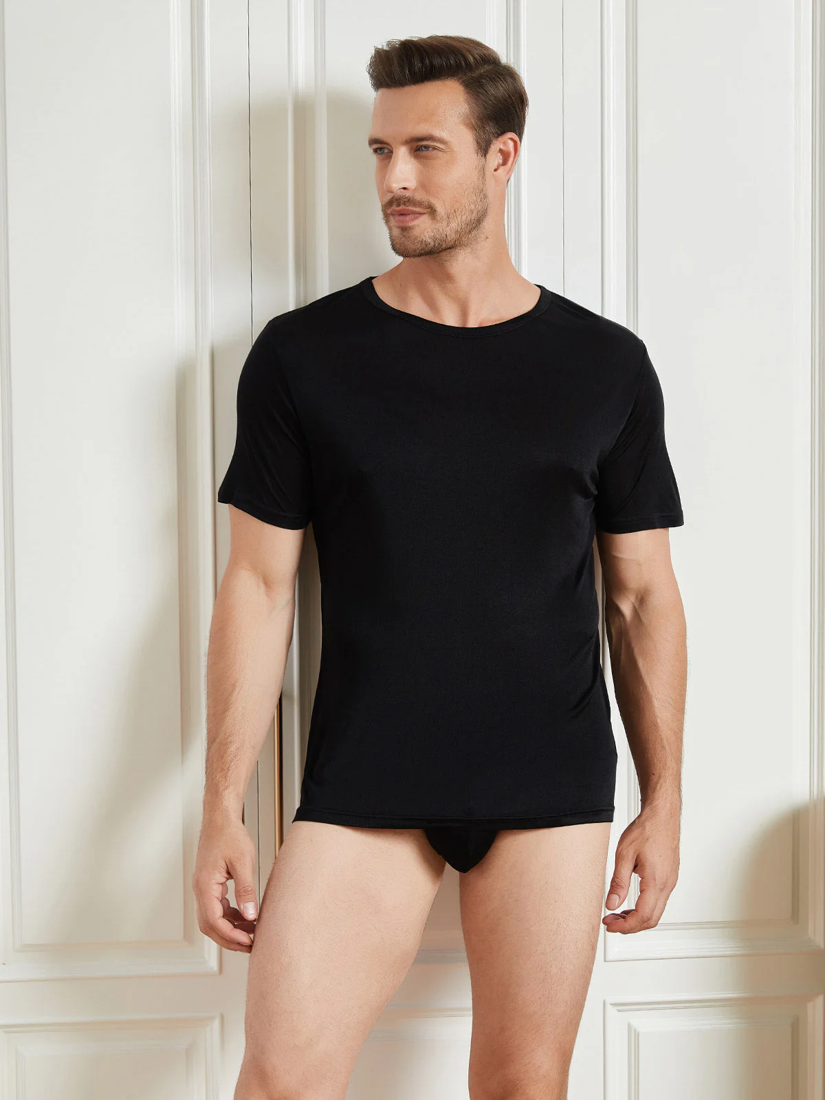 Camiseta De Pura Seda Con Cuello Redondo Para Hombre - Image 17