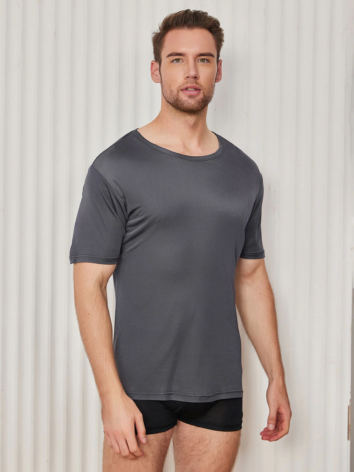 Camiseta De Pura Seda Con Cuello Redondo Para Hombre - Image 25