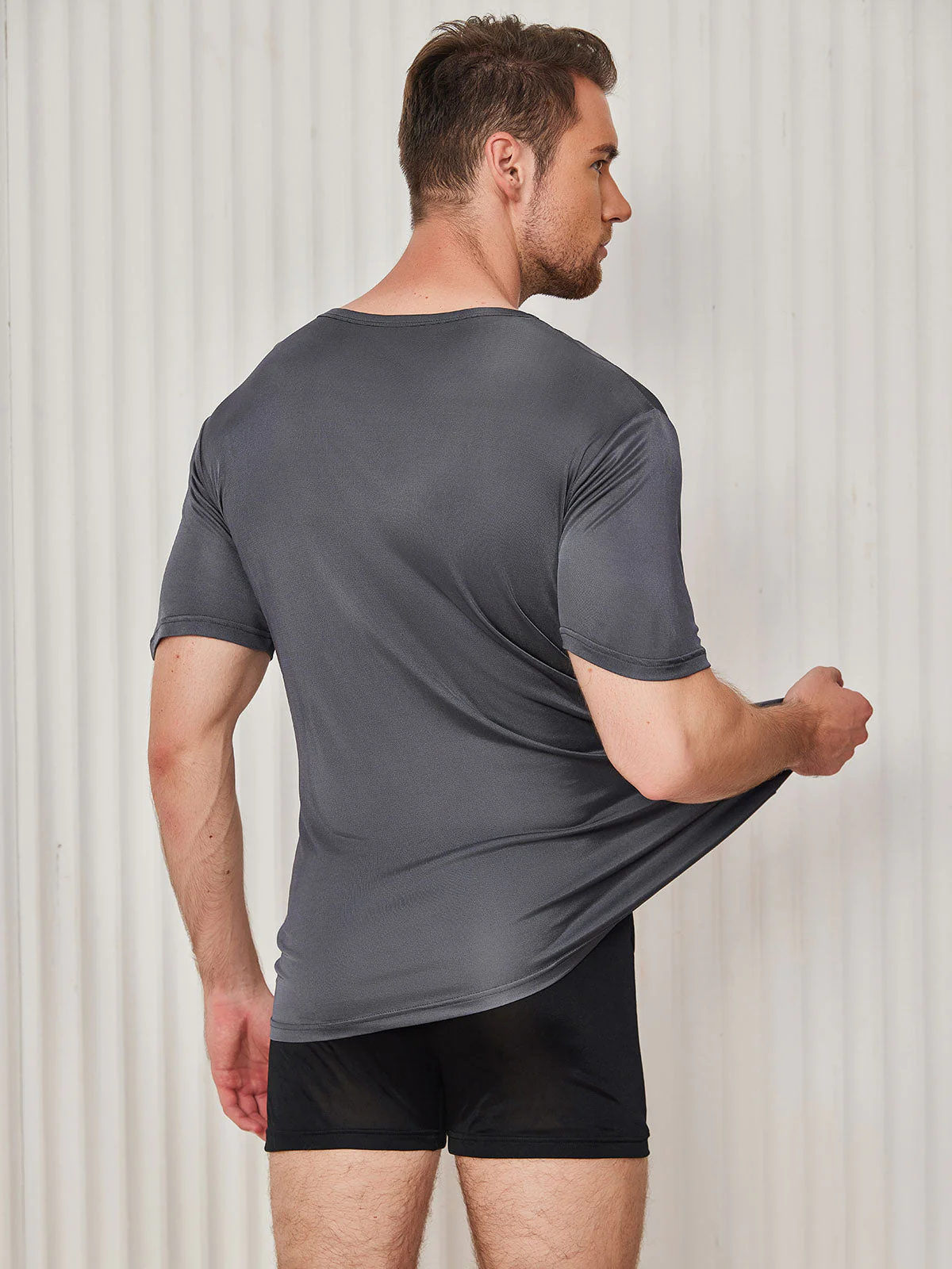 Camiseta De Pura Seda Con Cuello Redondo Para Hombre - Image 26