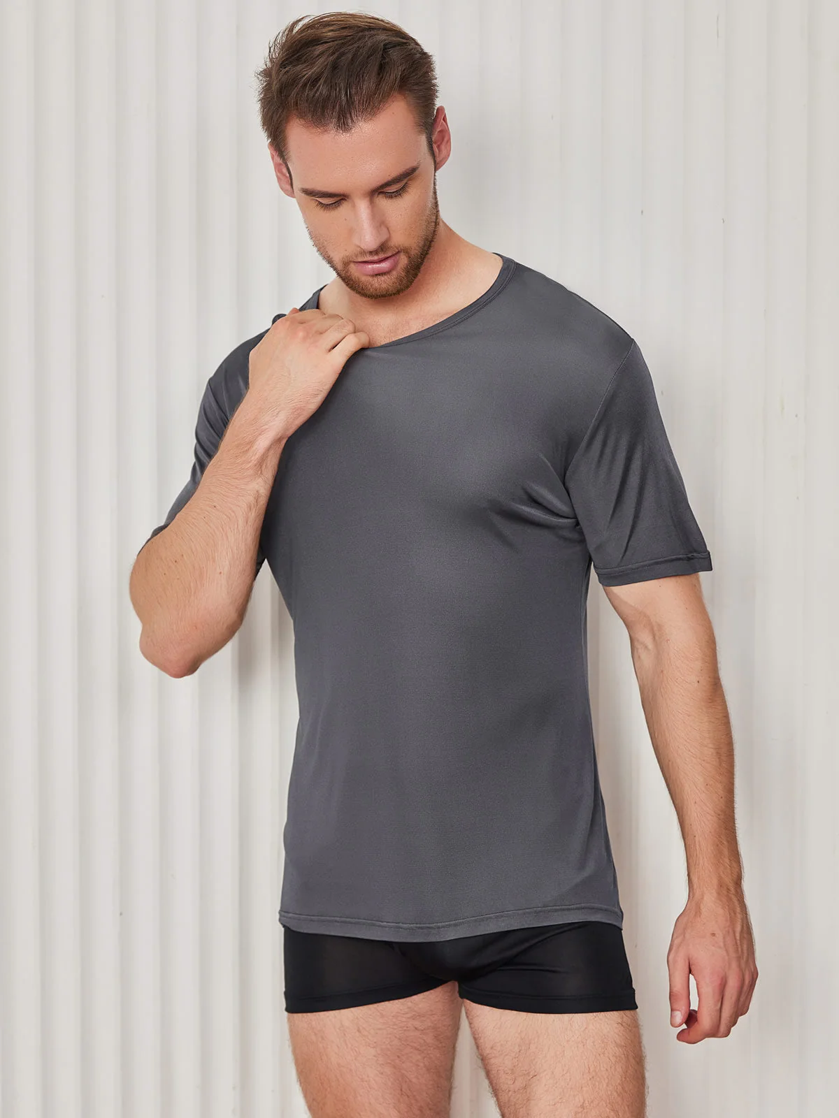 Camiseta De Pura Seda Con Cuello Redondo Para Hombre - Image 27