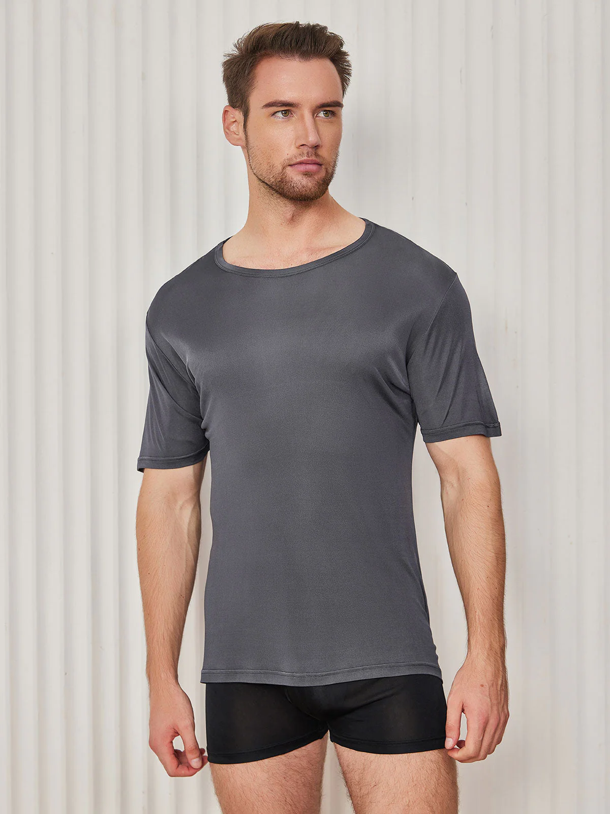 Camiseta De Pura Seda Con Cuello Redondo Para Hombre - Image 28