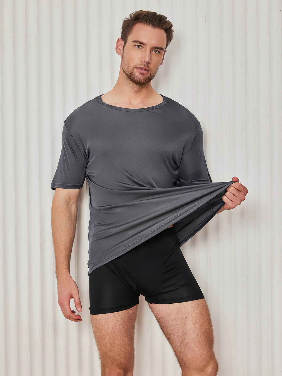 Camiseta De Pura Seda Con Cuello Redondo Para Hombre - Image 29