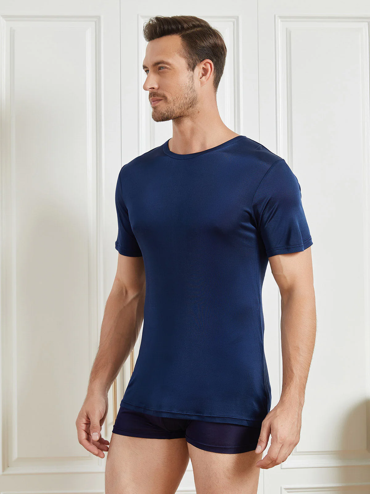 Camiseta De Pura Seda Con Cuello Redondo Para Hombre - Image 3