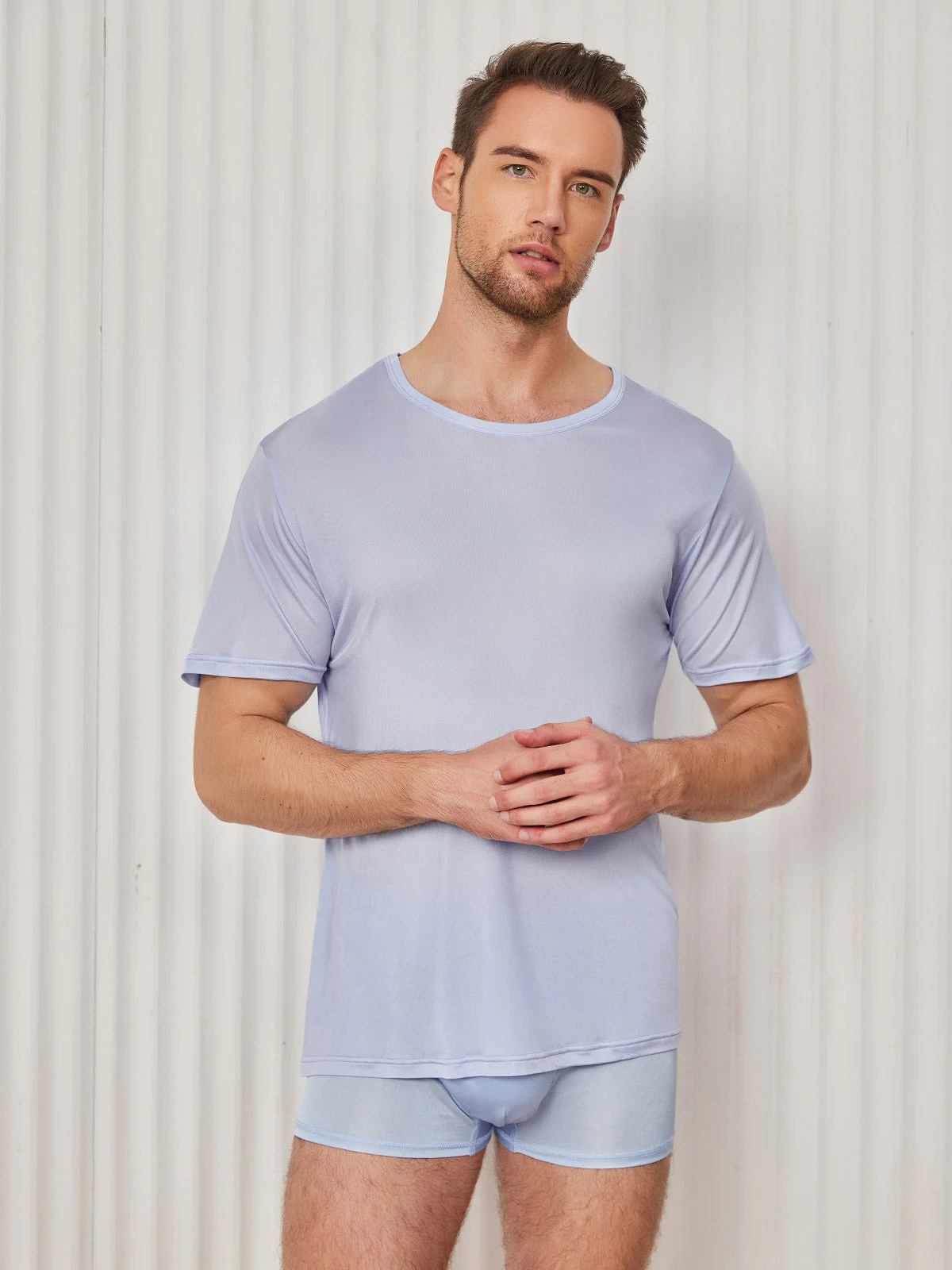 Camiseta De Pura Seda Con Cuello Redondo Para Hombre - Image 30