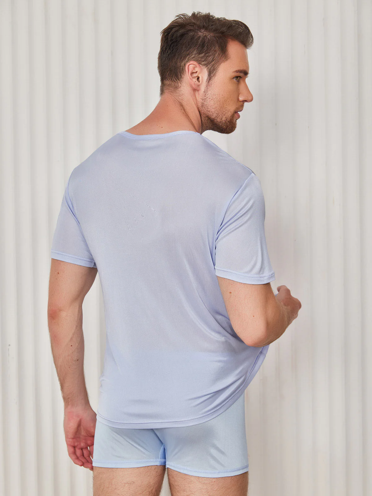 Camiseta De Pura Seda Con Cuello Redondo Para Hombre - Image 31