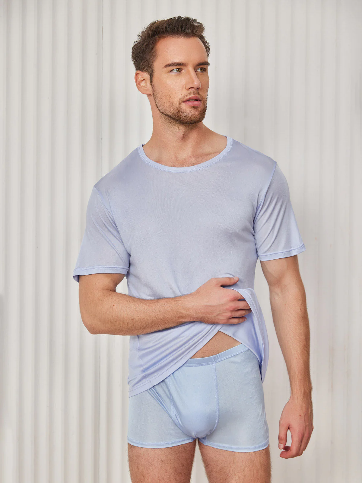 Camiseta De Pura Seda Con Cuello Redondo Para Hombre - Image 33