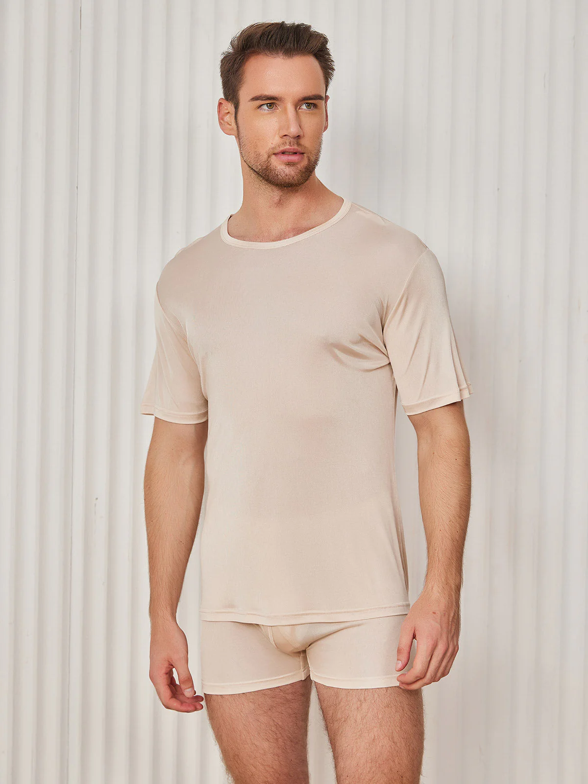 Camiseta De Pura Seda Con Cuello Redondo Para Hombre - Image 34