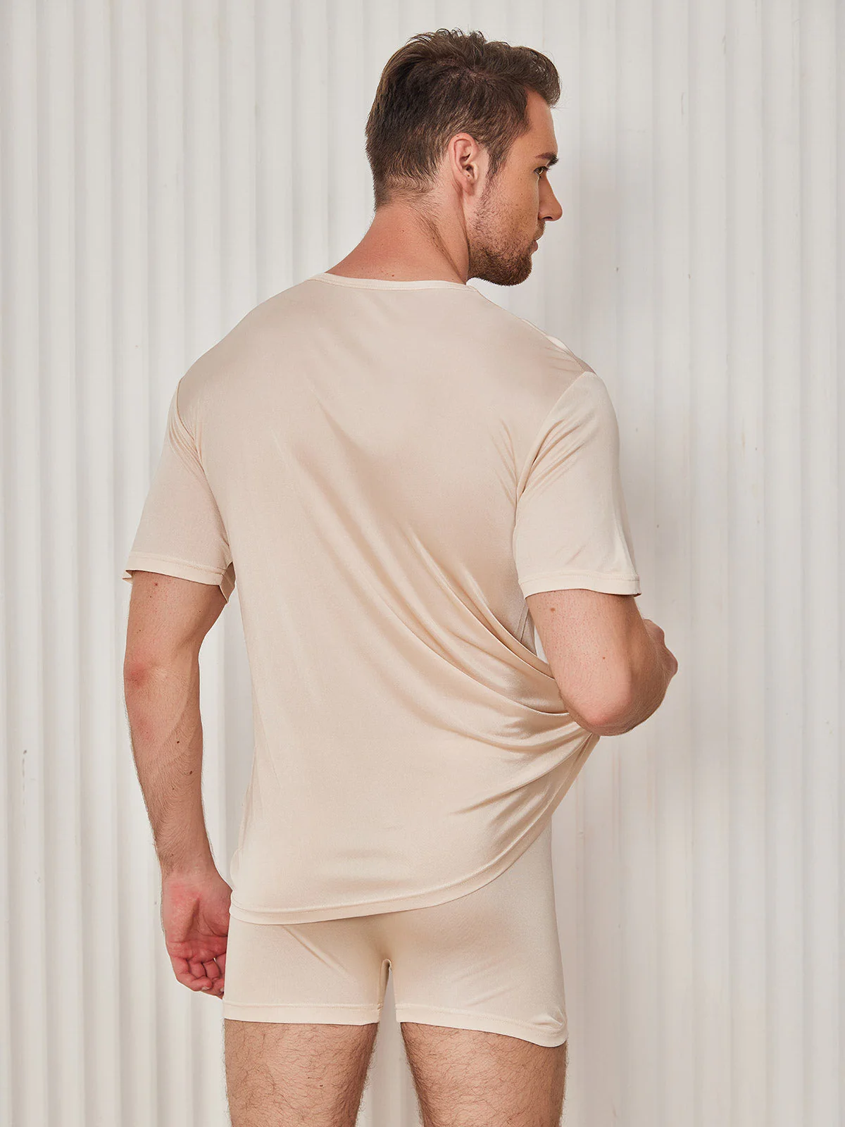 Camiseta De Pura Seda Con Cuello Redondo Para Hombre - Image 35