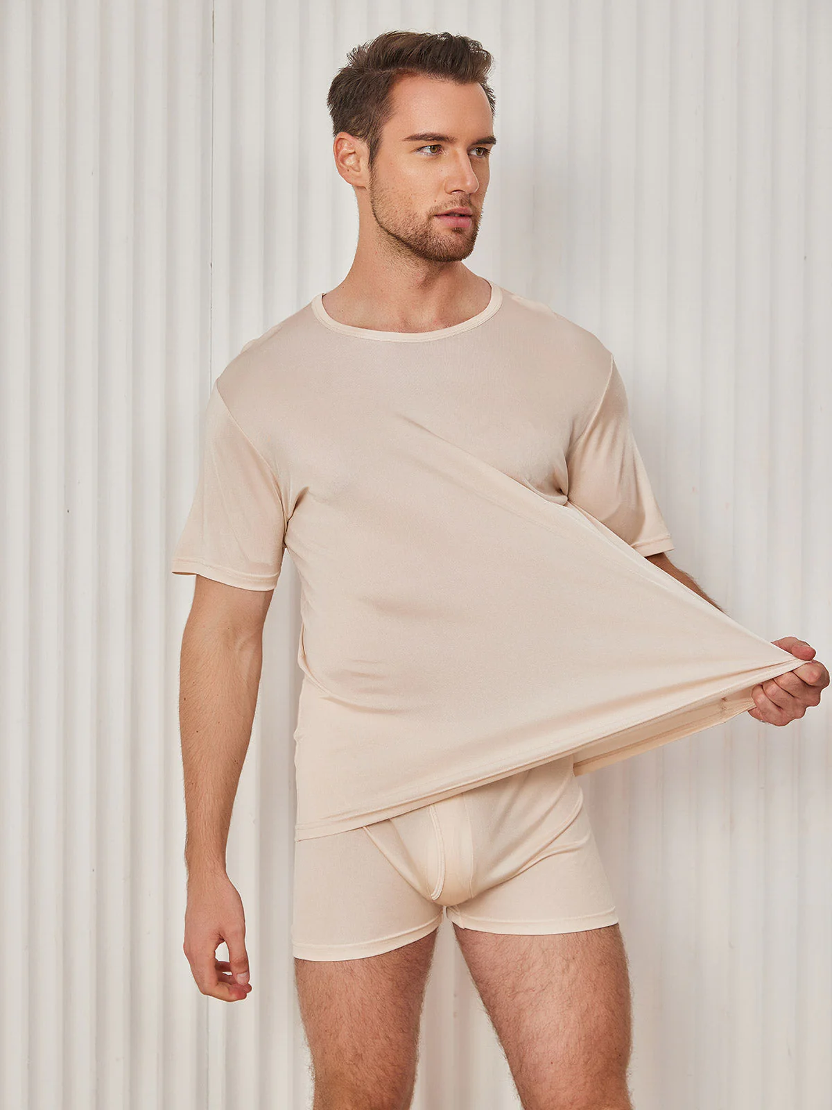 Camiseta De Pura Seda Con Cuello Redondo Para Hombre - Image 36