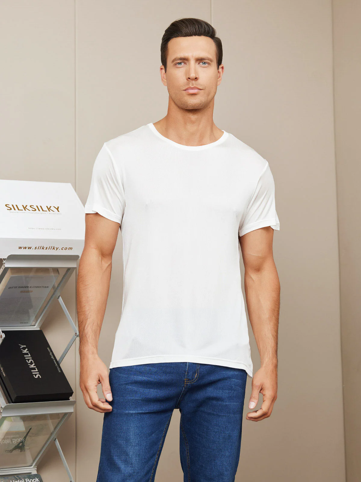 Camiseta De Pura Seda Con Cuello Redondo Para Hombre - Image 7