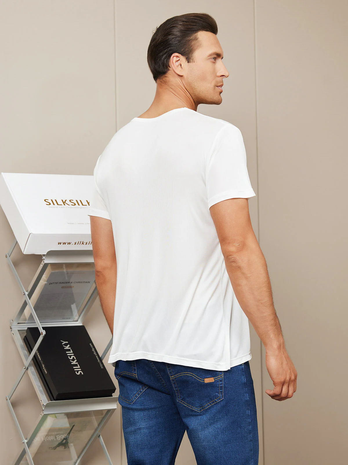 Camiseta De Pura Seda Con Cuello Redondo Para Hombre - Image 8
