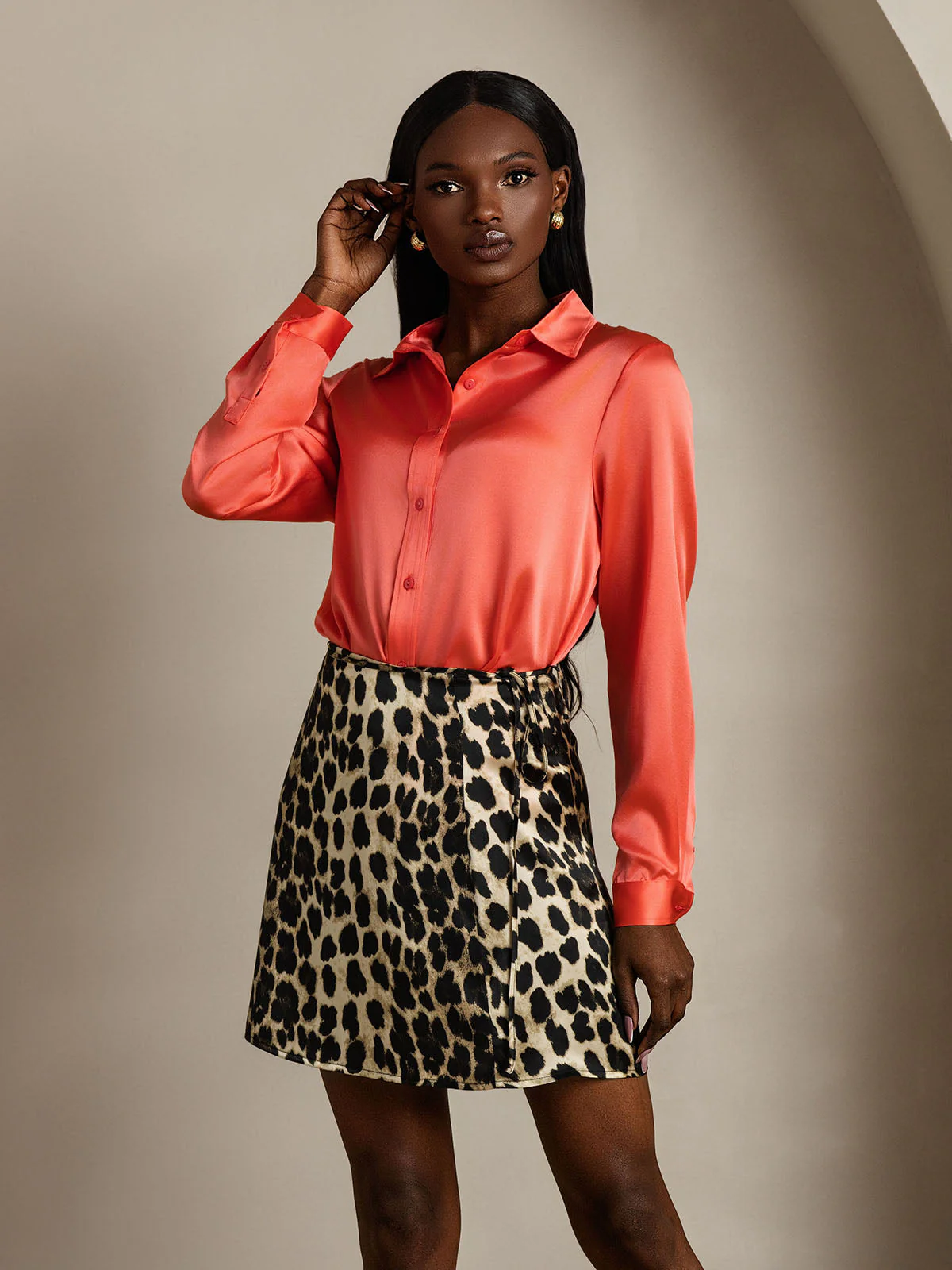 Falda Mini En Línea A De Seda Con Estampado De Leopardo Y Cintura Ajustable - Image 8