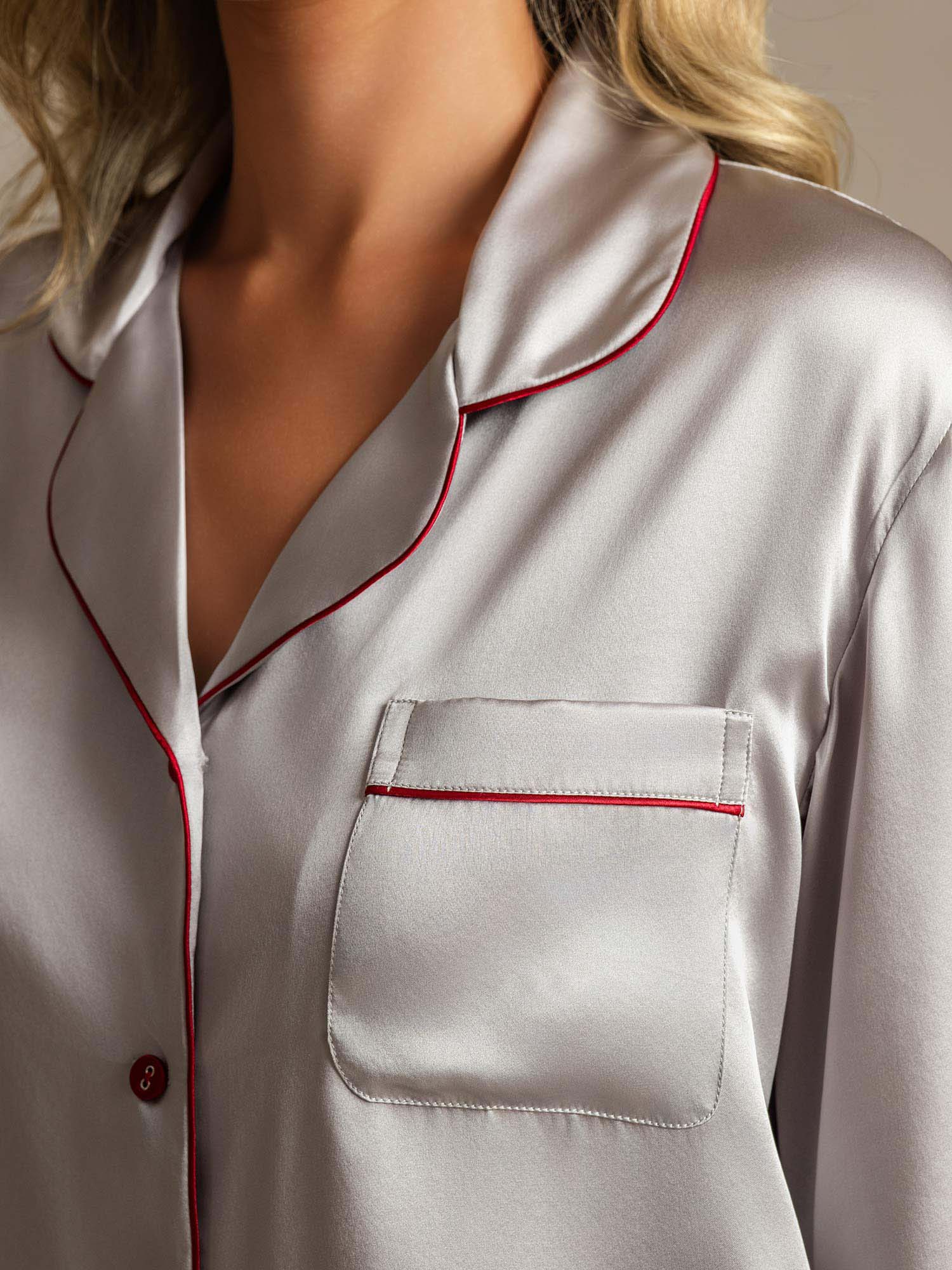 Pijama de Mujer de Seda Pura con Manga Larga y Cuello de Solapas - Image 20