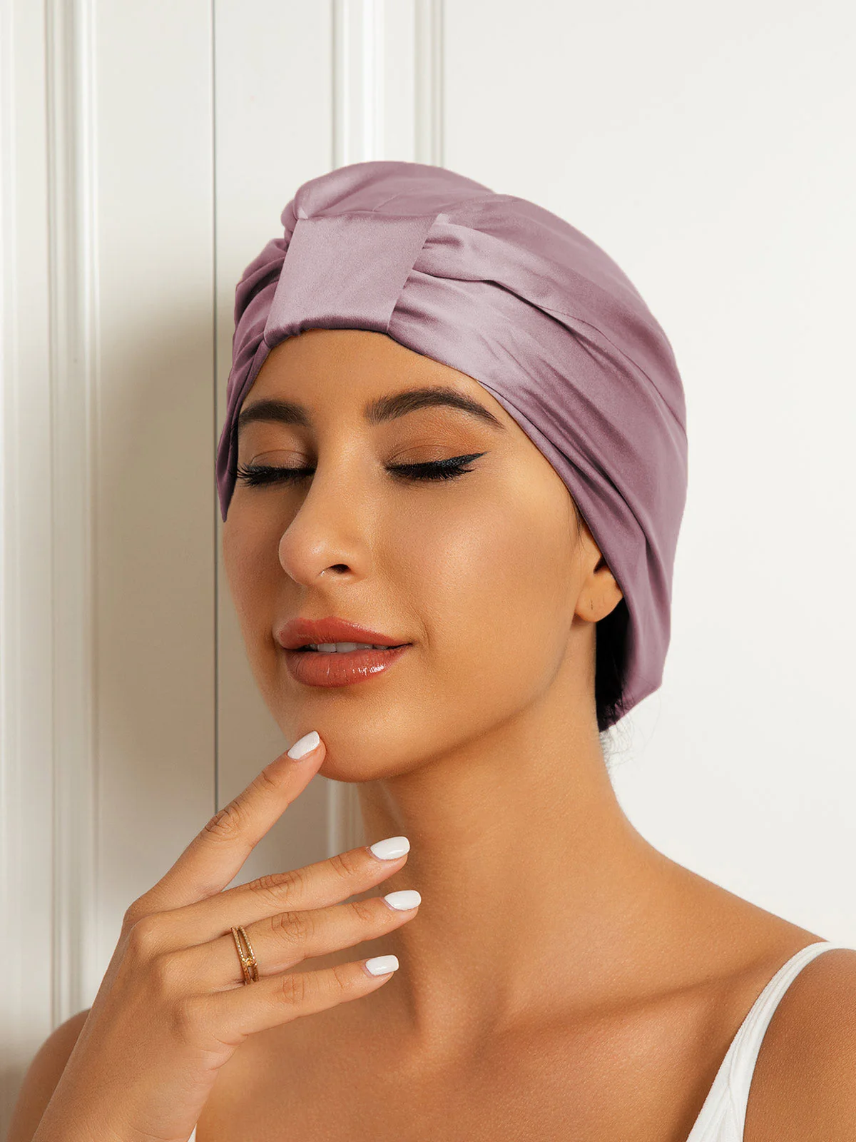 Gorro turbante de noche de doble capa de seda pura - Image 12