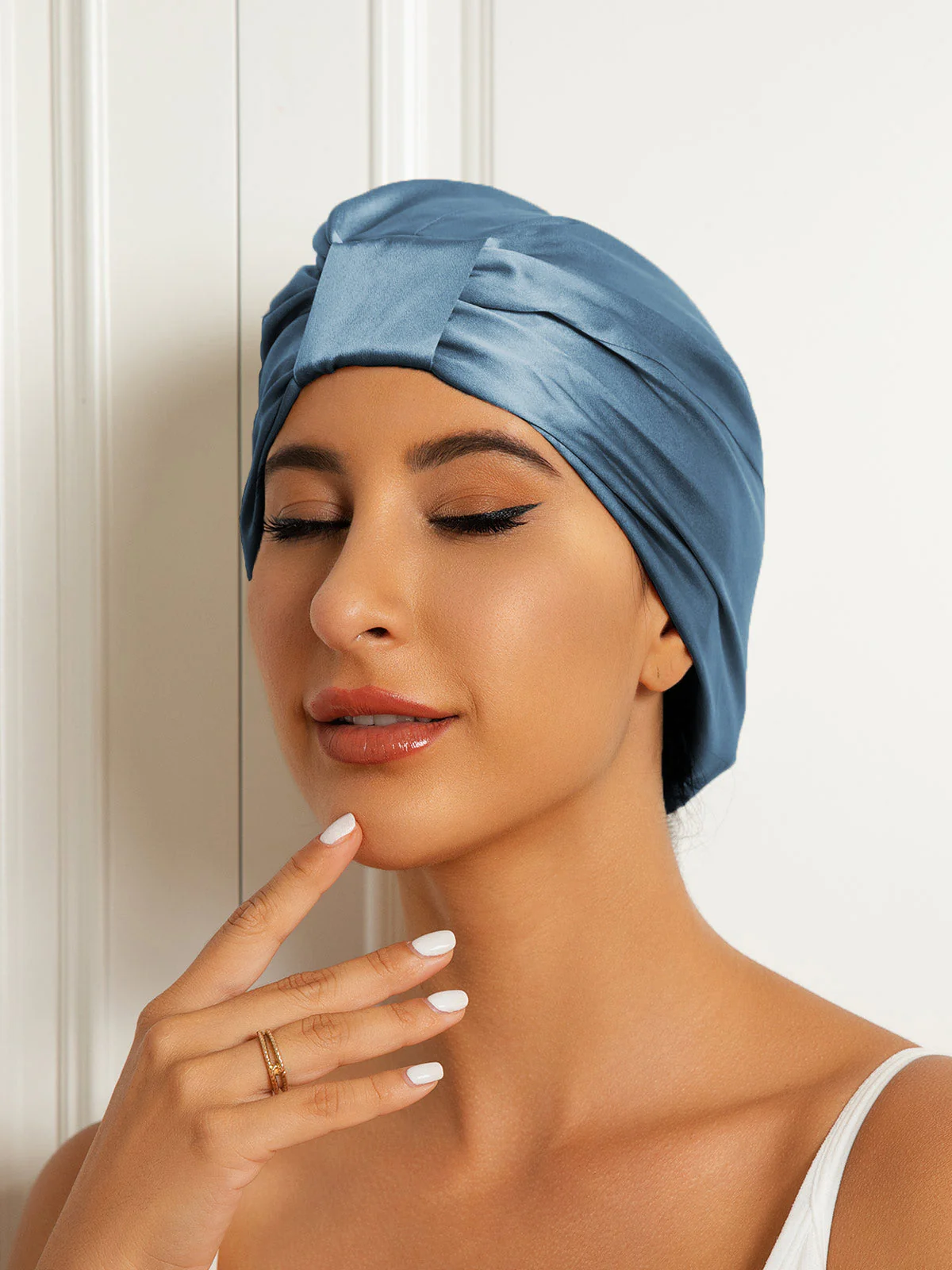 Gorro turbante de noche de doble capa de seda pura - Image 18