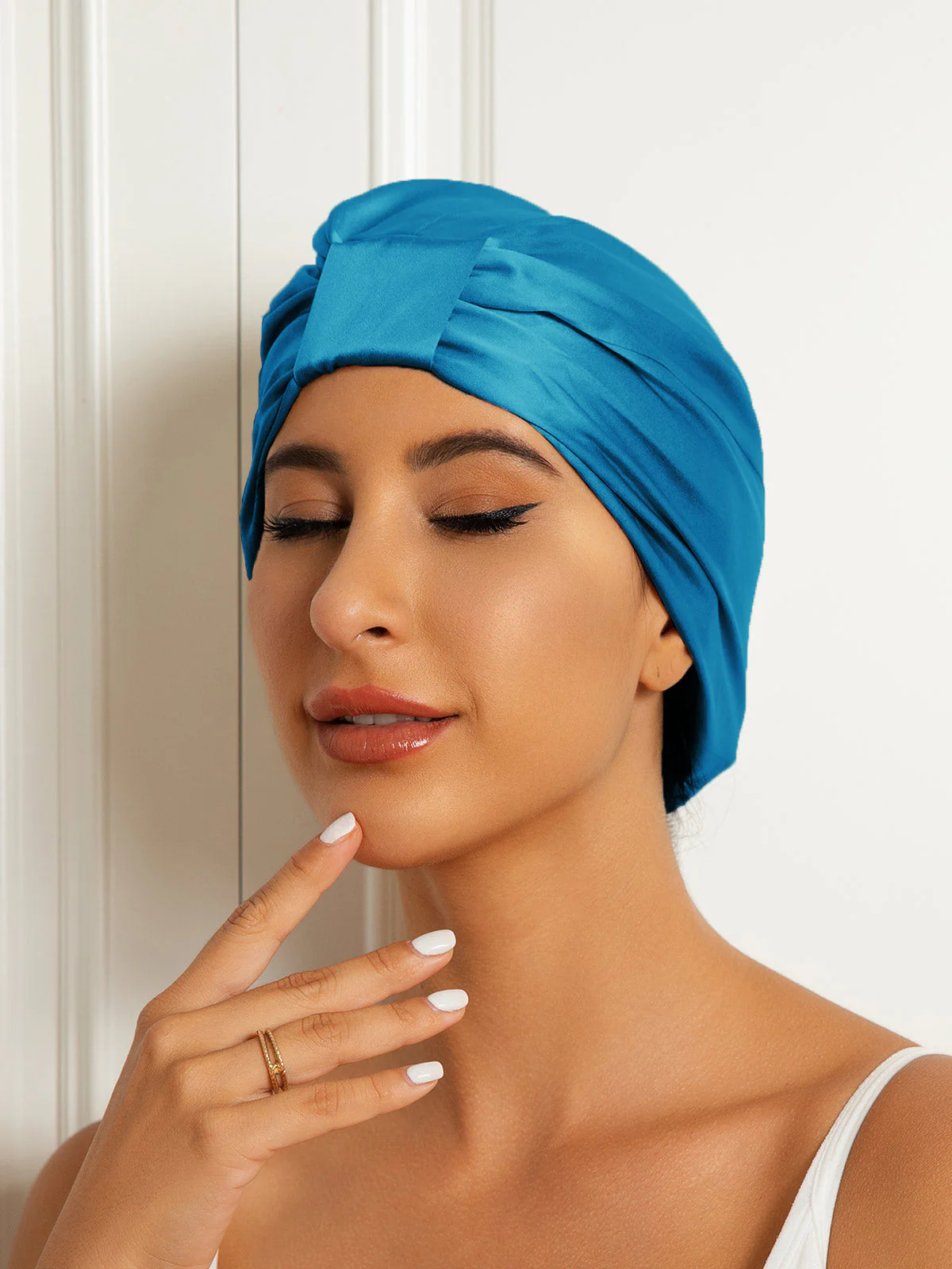 Gorro turbante de noche de doble capa de seda pura - Image 23