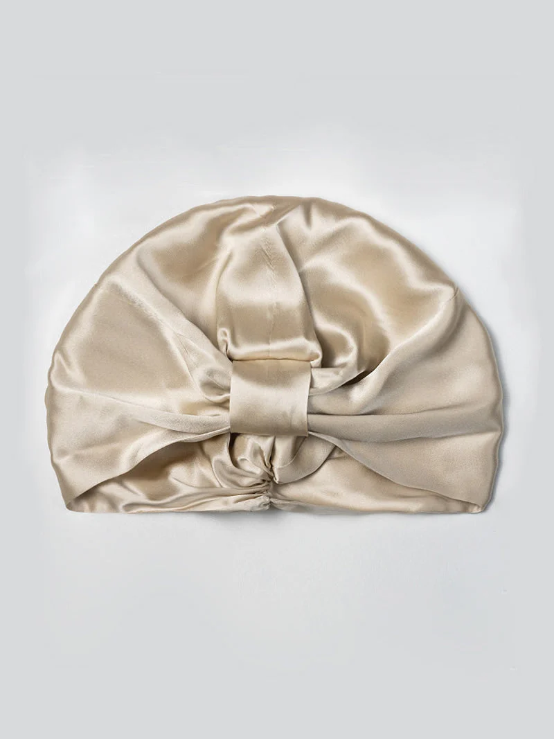 Gorro turbante de noche de doble capa de seda pura - Image 5