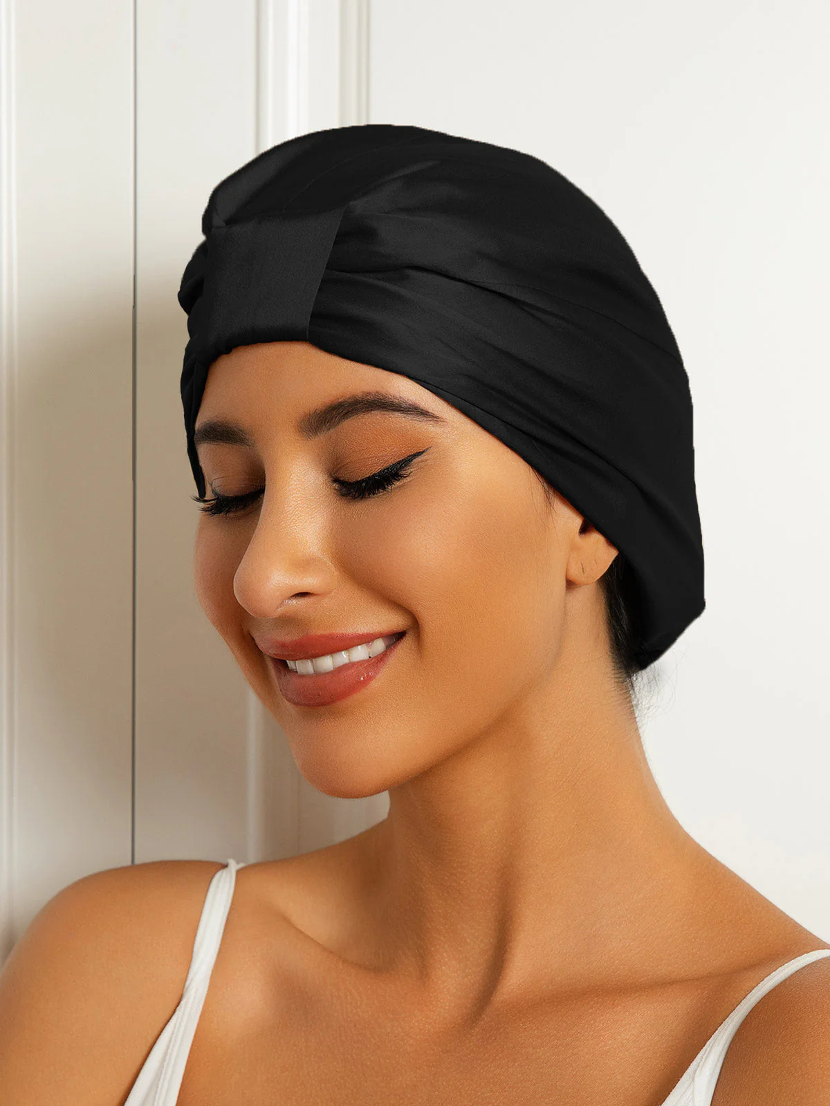 Gorro turbante de noche de doble capa de seda pura - Image 7