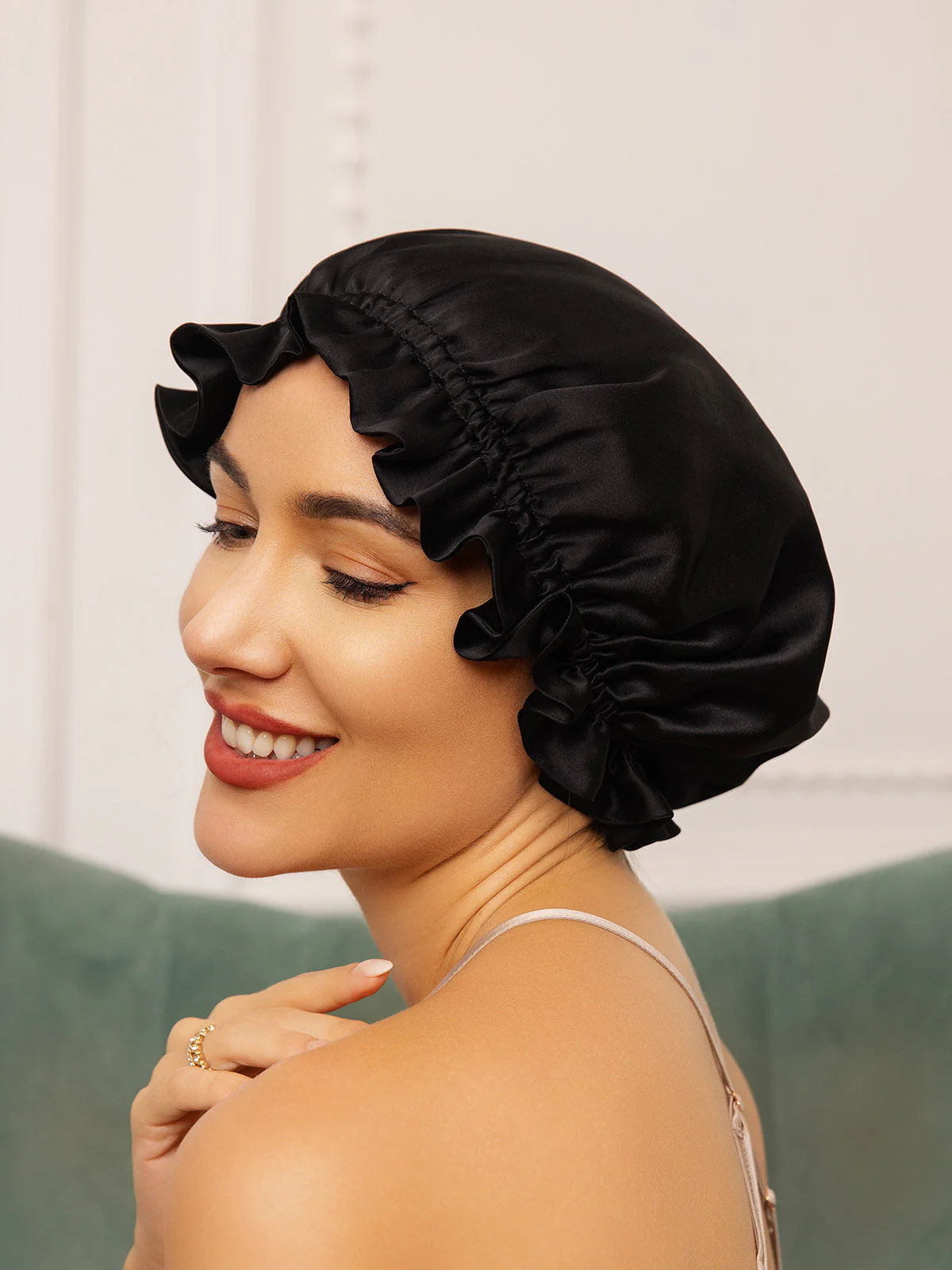 Gorro de doble capa de seda pura con cinta - Image 10