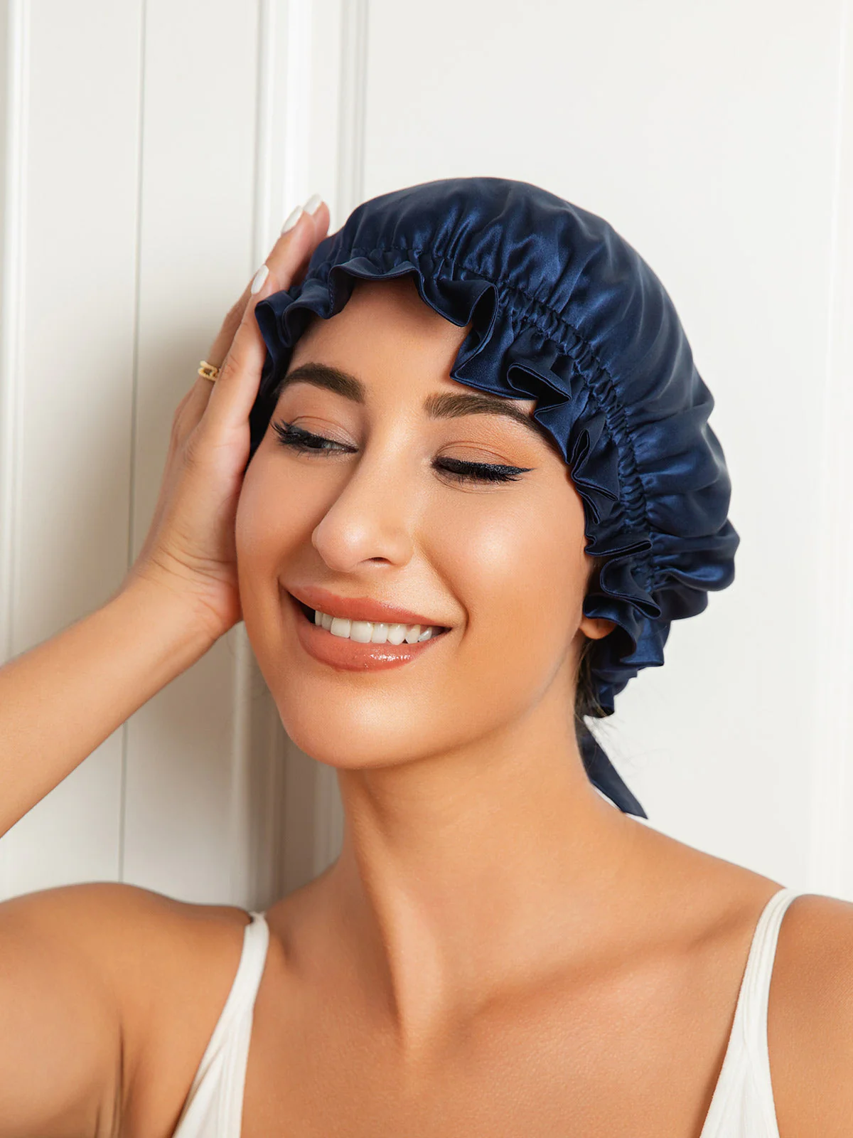 Gorro de doble capa de seda pura con cinta - Image 3