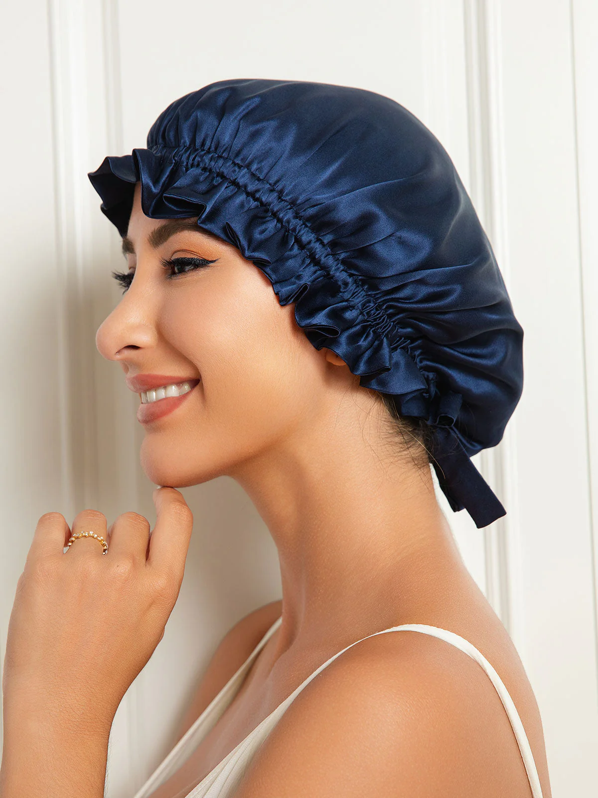 Gorro de doble capa de seda pura con cinta - Image 4