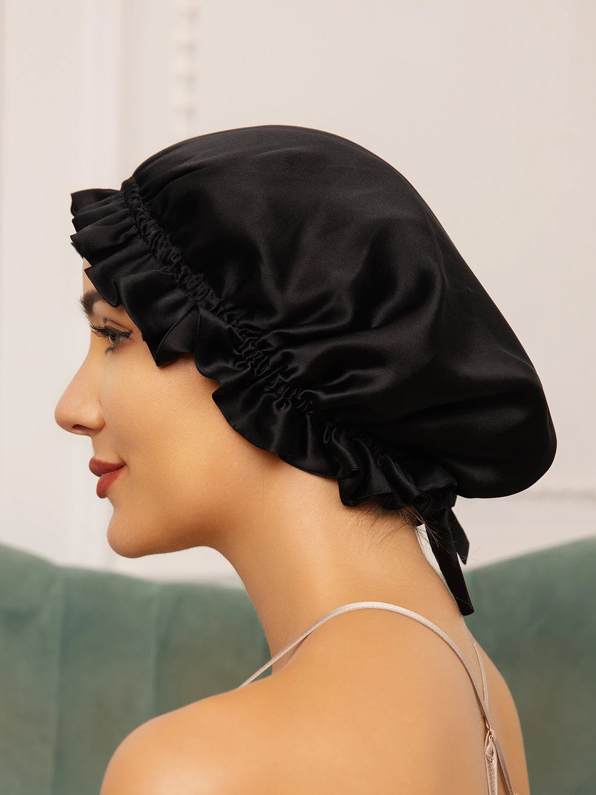 Gorro de doble capa de seda pura con cinta - Image 7