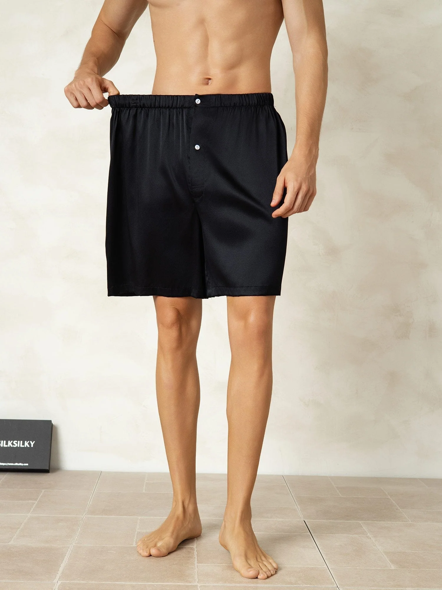 Pura Seda Cintura Elástica Pantalones Cortos De Dormir Para Hombre - Image 5