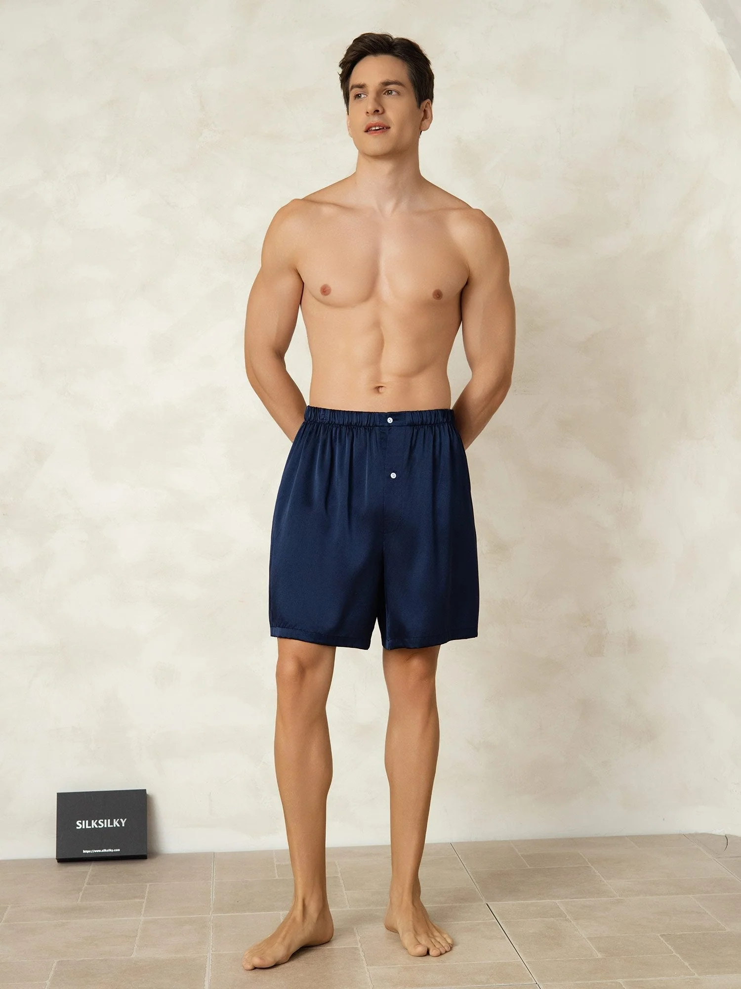 Pura Seda Cintura Elástica Pantalones Cortos De Dormir Para Hombre - Image 9