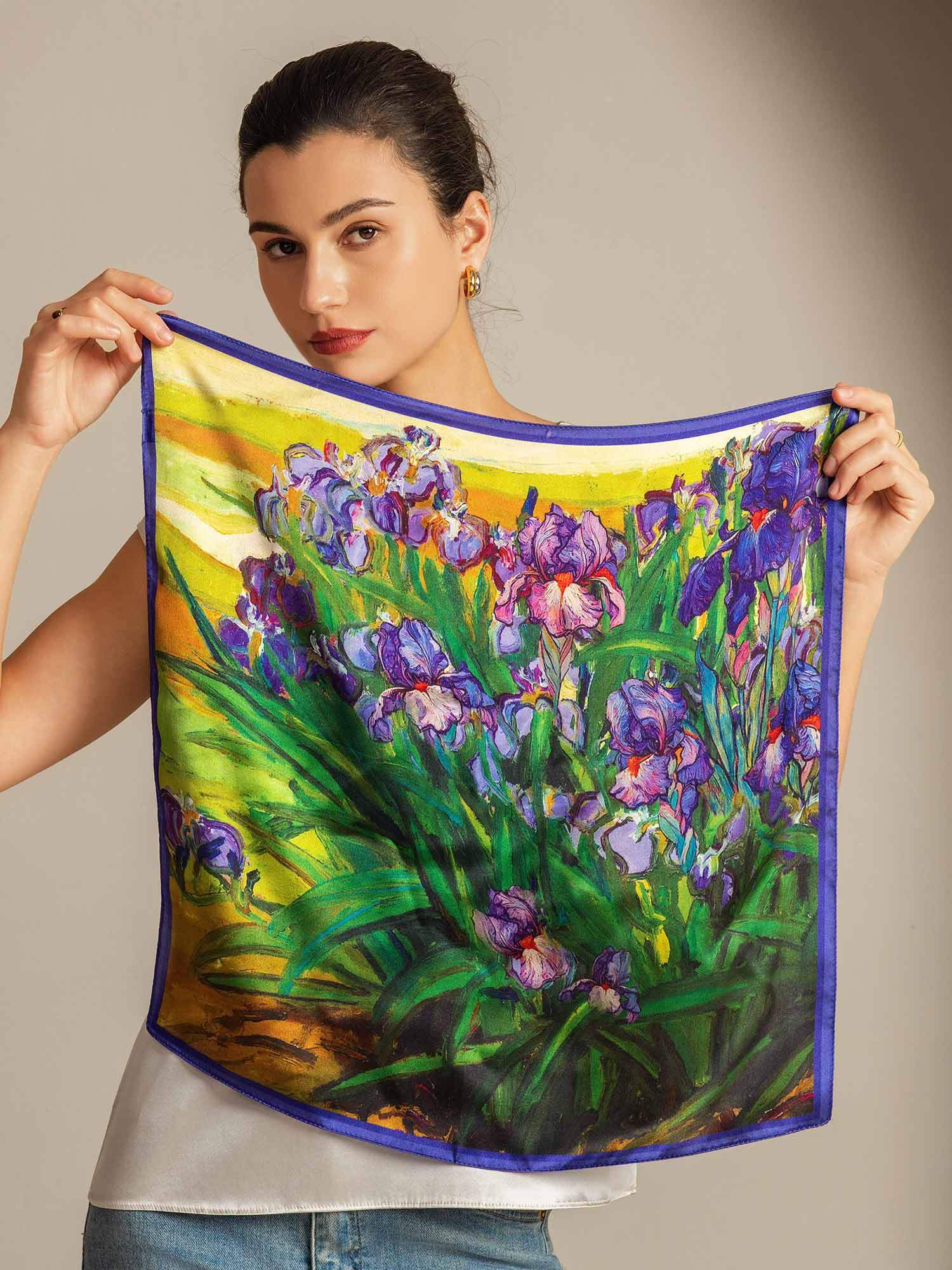 Pure Silk Pañuelo Cuadrado Pintura al Óleo Floral - Tamaño 53x53cm - Image 3