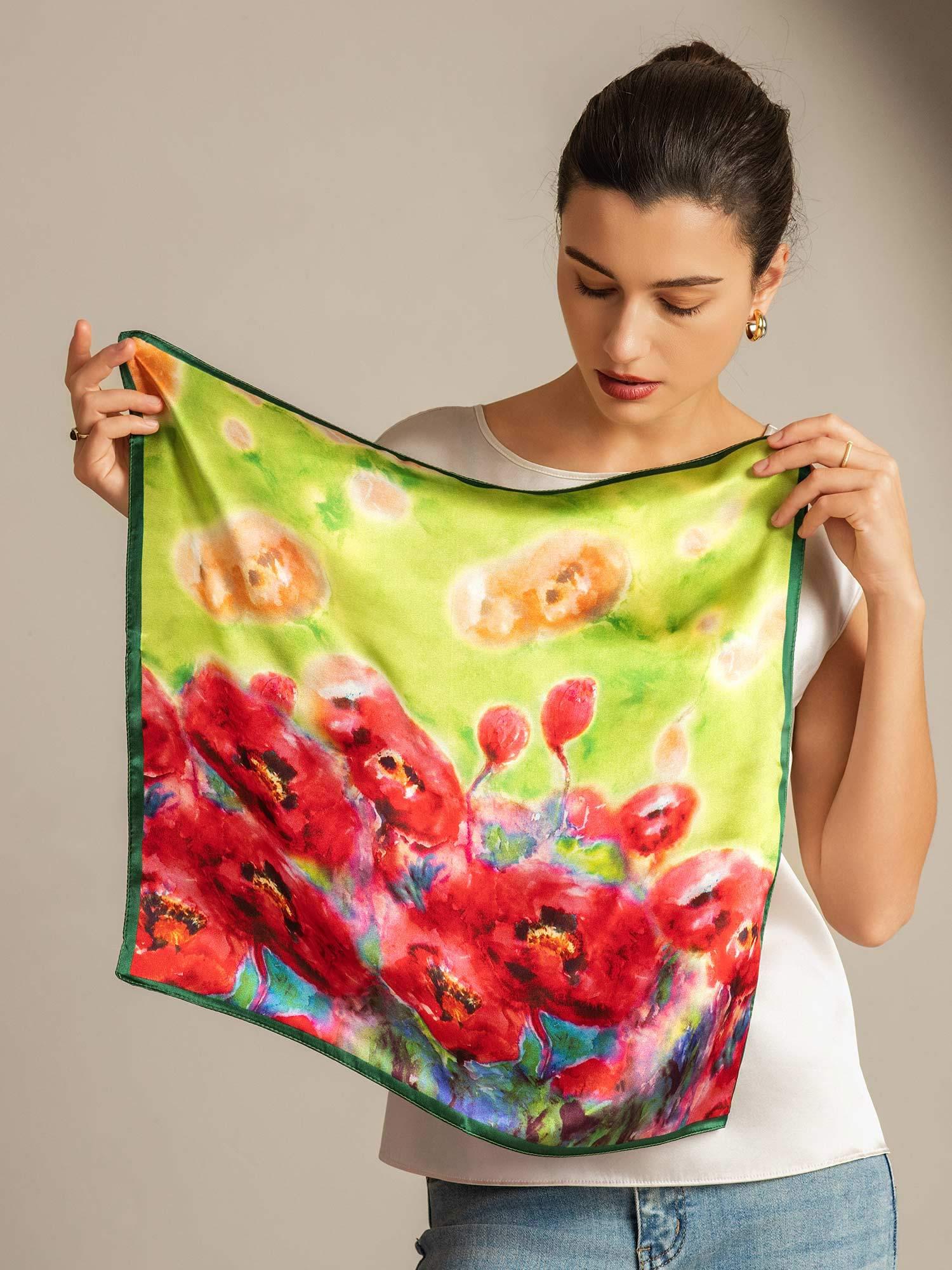 Pure Silk Flower Impression Square Scarf - Tamaño 53x53cm - Image 2