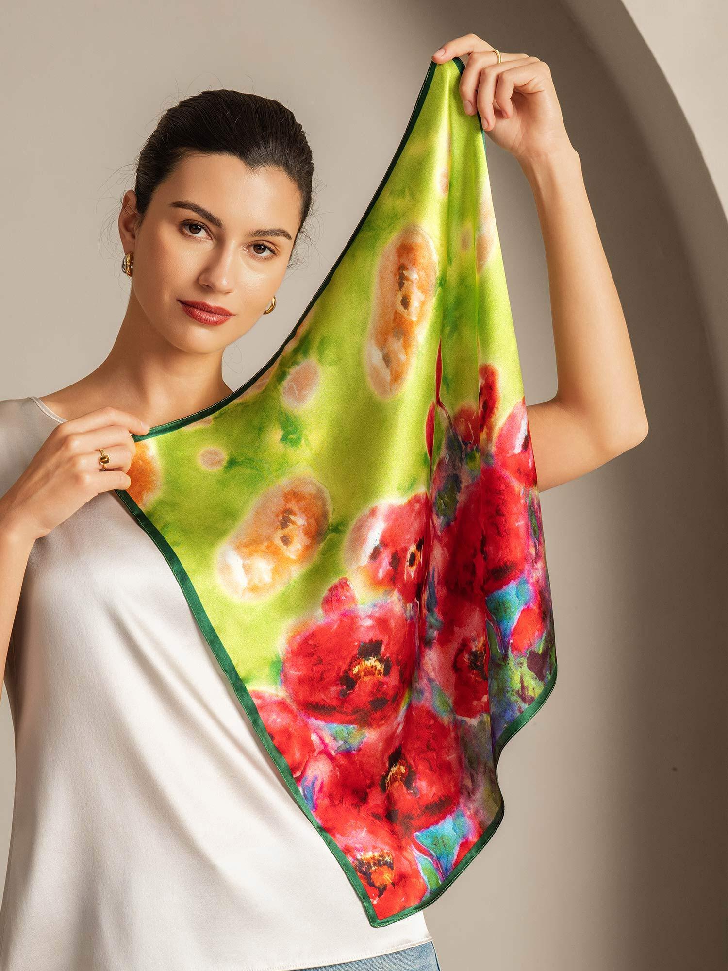 Pure Silk Flower Impression Square Scarf - Tamaño 53x53cm - Image 4