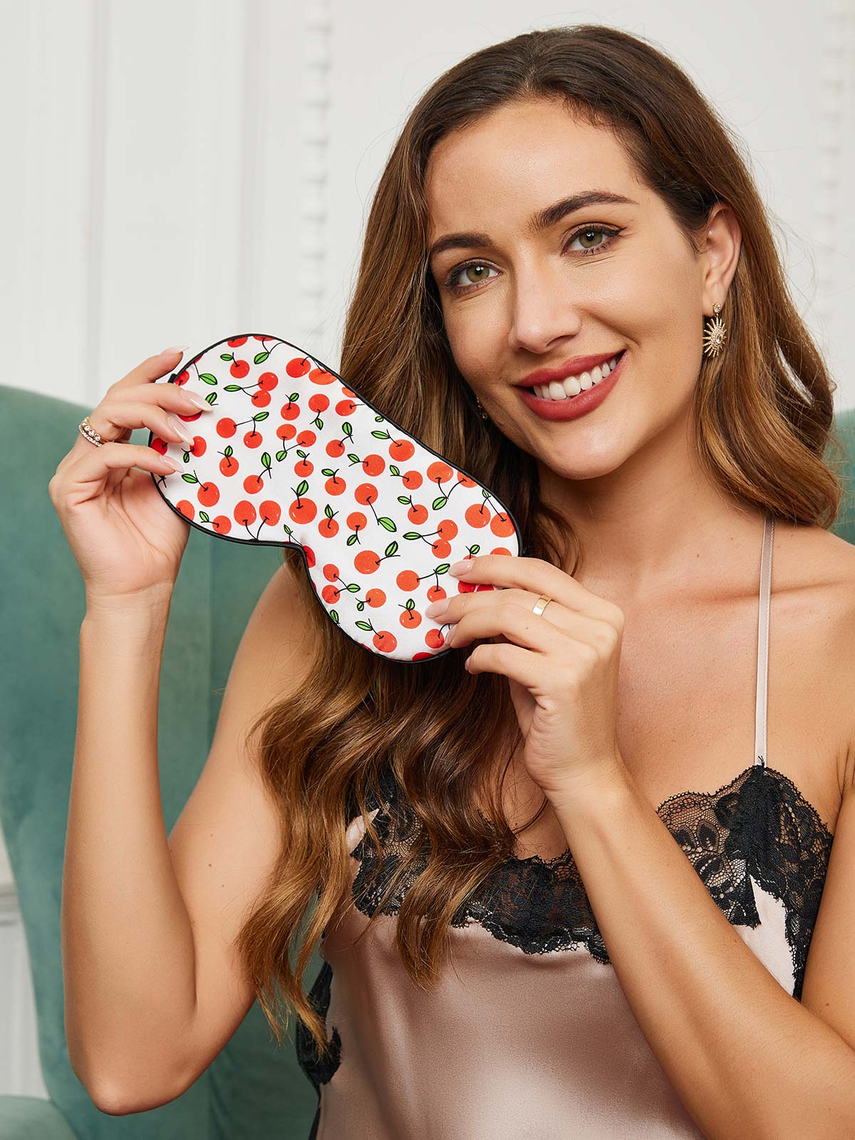 Antifaz para dormir con estampado de flores de seda pura - Image 13