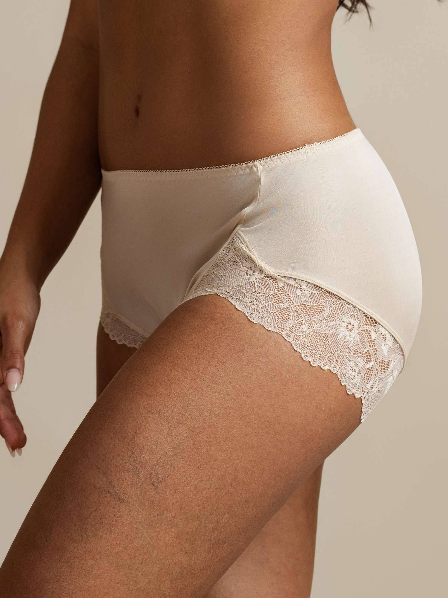 100% Seda de Morera Braguita de Talle Alto Con Encaje - Image 29