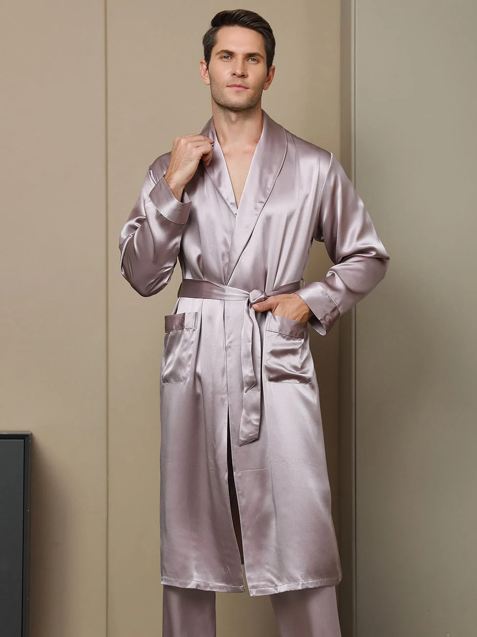 Batas de Seda Pura con Cuello de Solapa y Cinturón (Sin Pantalones) - Image 13