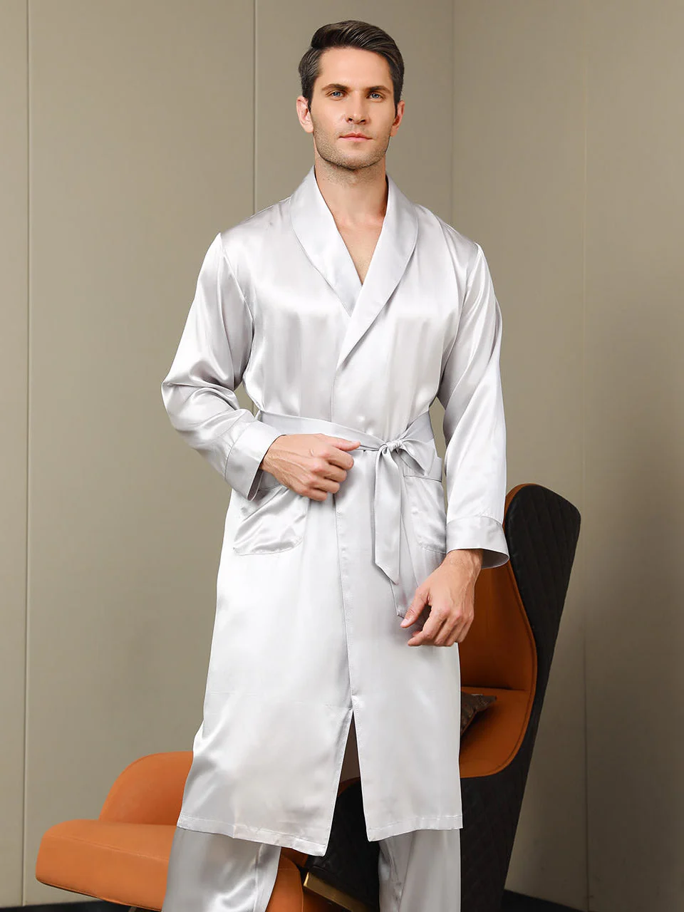 Batas de Seda Pura con Cuello de Solapa y Cinturón (Sin Pantalones) - Image 19
