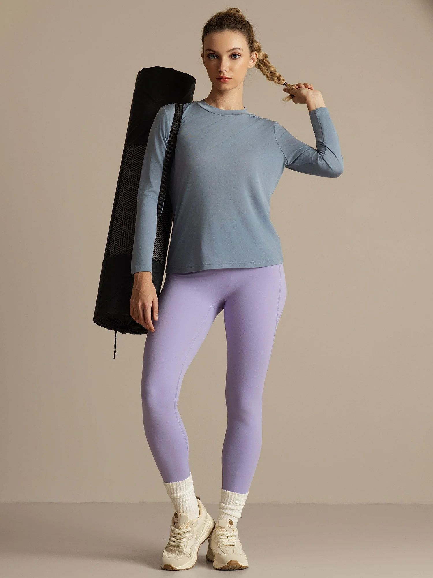 Camiseta Deportiva Mujer Manga Larga Cuello Redondo Seda Pura - Image 10