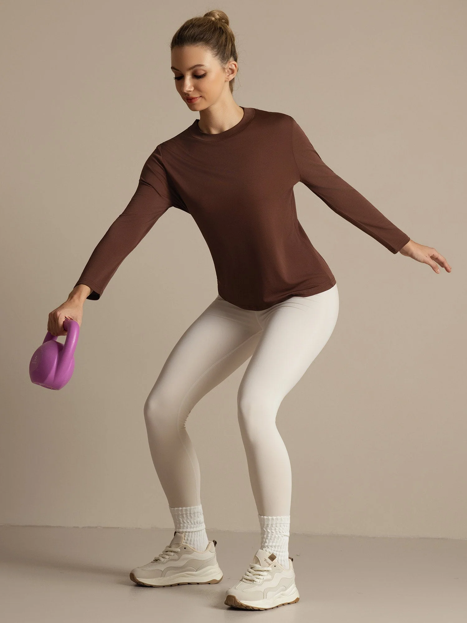 Camiseta Deportiva Mujer Manga Larga Cuello Redondo Seda Pura - Image 16