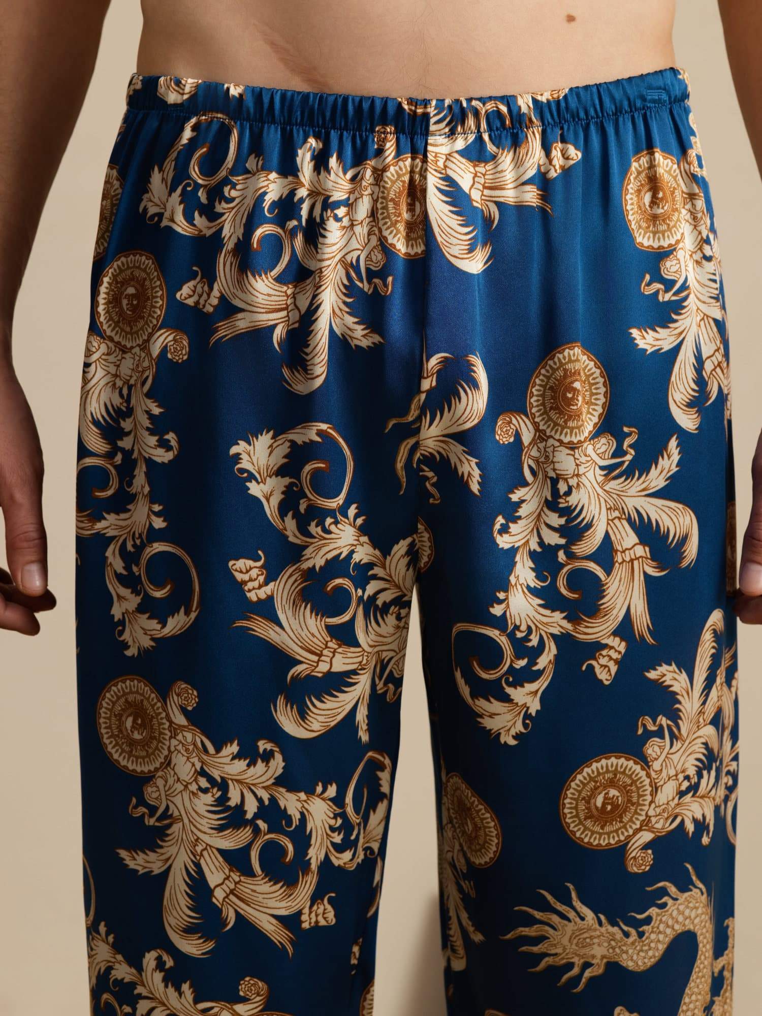 Pantalones De Dormir Para Hombres En Seda Pura Con Estampado De Dragón Y Cintura Elástica - Image 4