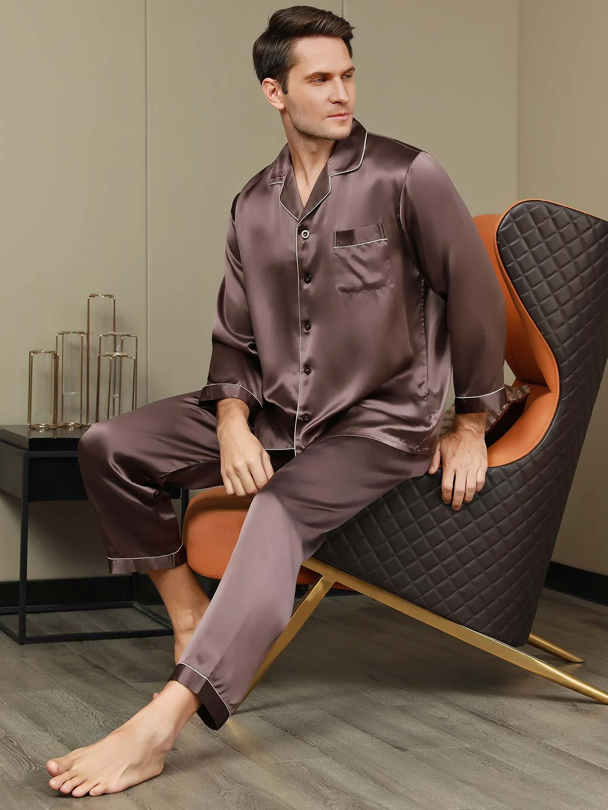 Pijama De Hombre De Pura Seda Con Mangas Largas - Image 10
