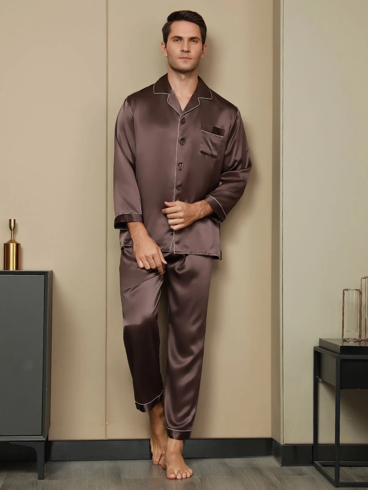 Pijama De Hombre De Pura Seda Con Mangas Largas - Image 11