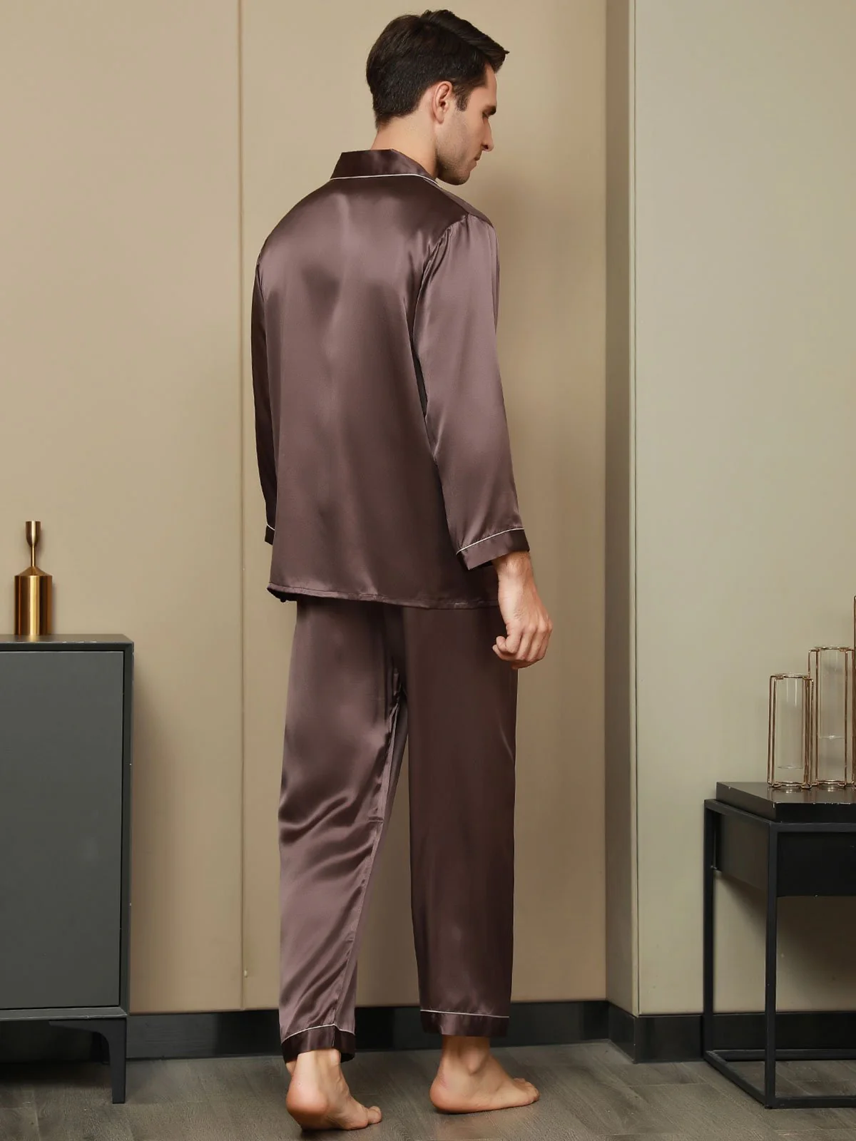 Pijama De Hombre De Pura Seda Con Mangas Largas - Image 12